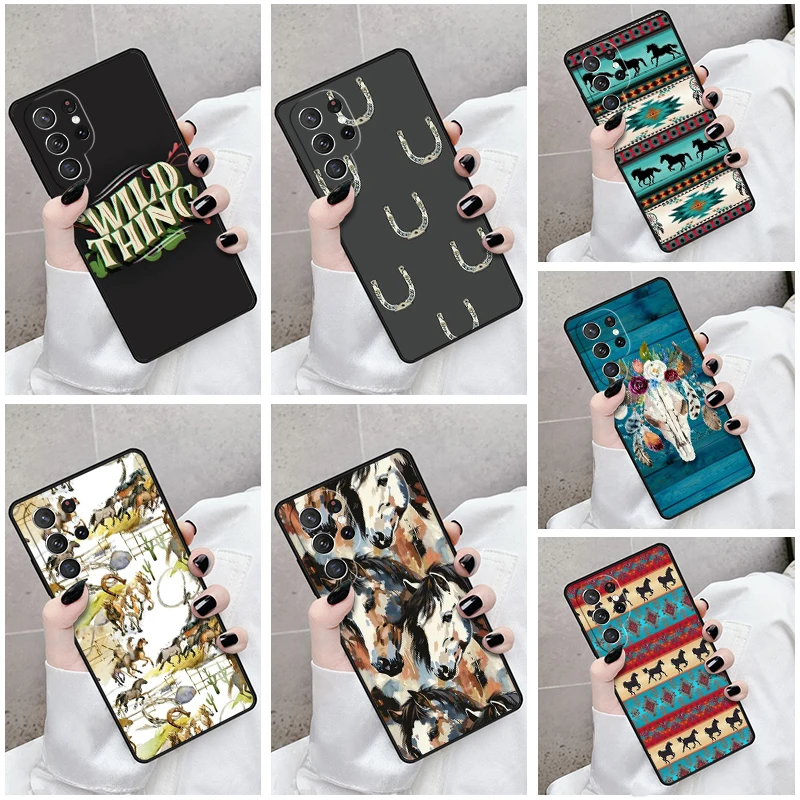 

Phone Case For Samsung Galaxy S24 S25 S23 S21fe S22 Ultra Plus Note 10 20 Cover Boho Western Wild Horses Native