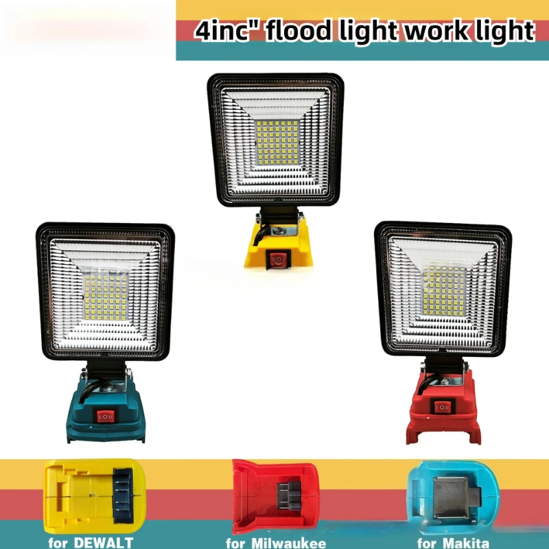 

25W LED Work Light Outdoor Flood Light with 2 USB Port for DeWalt for Milwaukee for Makita M18 18V Battery Camping Emergency