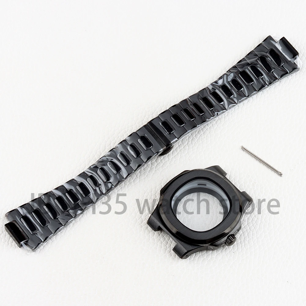 Black/Rose Gold/Silver 40mm Watch Case 25mm Width Strap 316L Stainless Steel for Nautilus Seiko NH35 NH36 Movement 29.8mm Dial