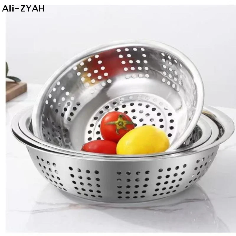 【YY】1Pc 2026 New Stainless Steel Drain Basin Strainer Colander Big Drainer Basin 22/24/26/28/30/34CM Kitchen Tool - Image 4