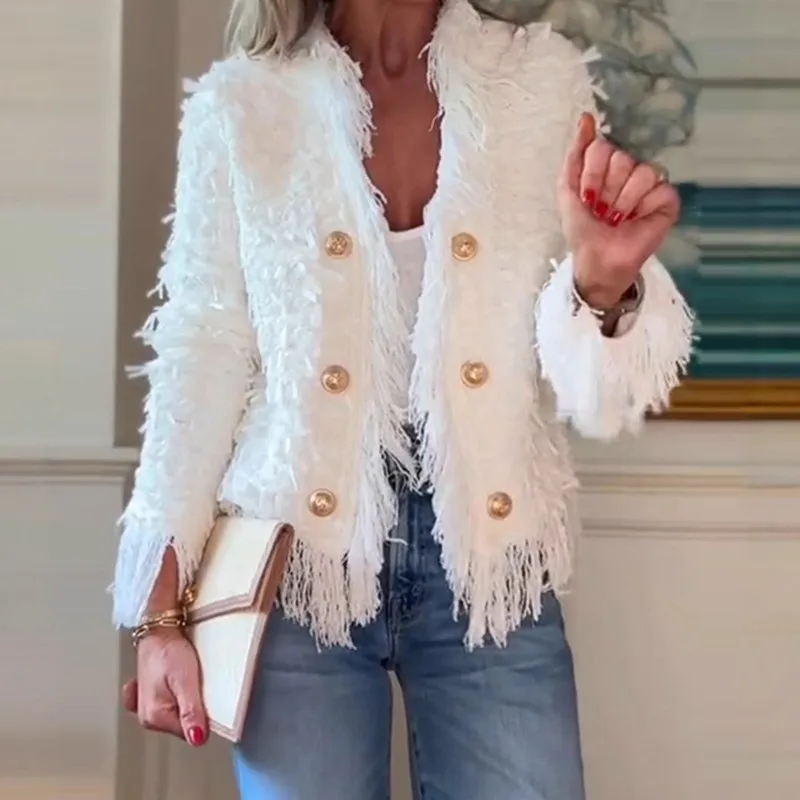 2026 New Autumn And Winter Women's Jacket With Tassel Edges Solid Color Elegant Temperament Fashionable And Comfortable Jacket