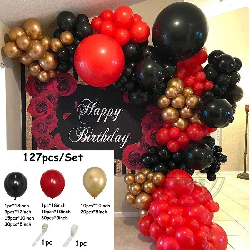 127 sztuk czerwone i czarne złote balony Garland Arch Kit dekoracja urodzinowa motyw walentynkowy wesele Air Globos