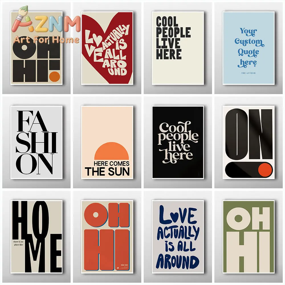 Cool People Live Here and OH HI and How Lucky Are We Modern Typesetting Canvas Bold Font Art Poster for Living Room Decor