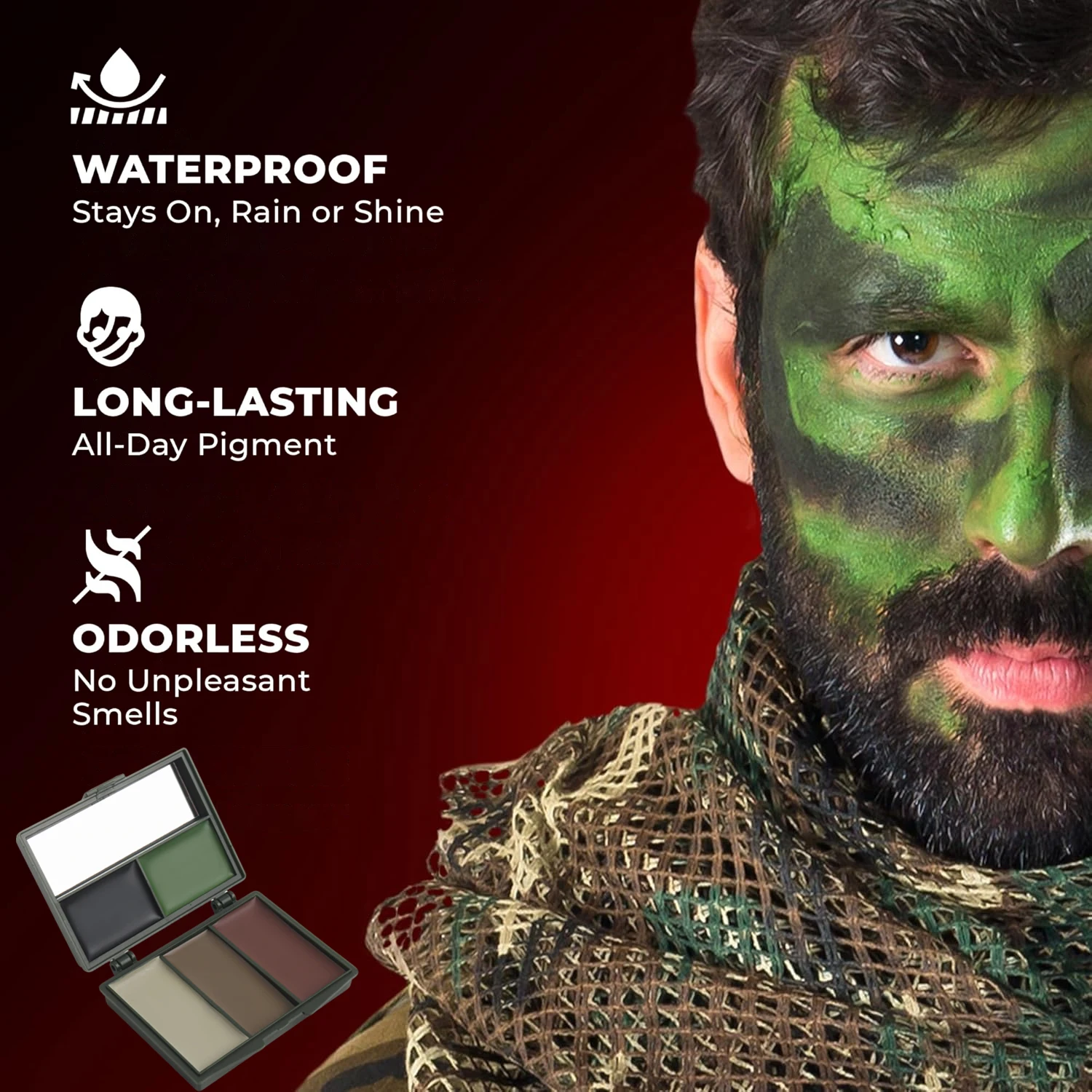 5-Farben-Camouflage, Gesichtsbemalung, Camouflage-Topcoat, Camouflage-Themenparty, Baseball, Fußball, Rollenspiel, echtes Camouflage-Make-up-Öl zum Camouflage und Mischen