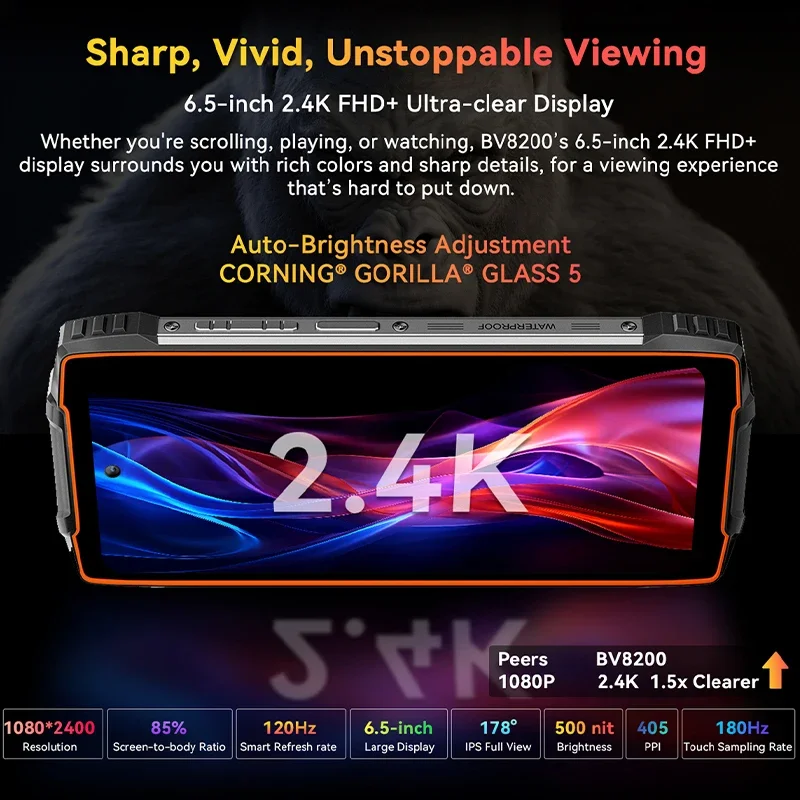 Blackview BV8200 Rugged phone 6.49" 2.4K 120Hz Display Helio G100 12GB 256GB NFC Flashlight Android 14 CellPhone