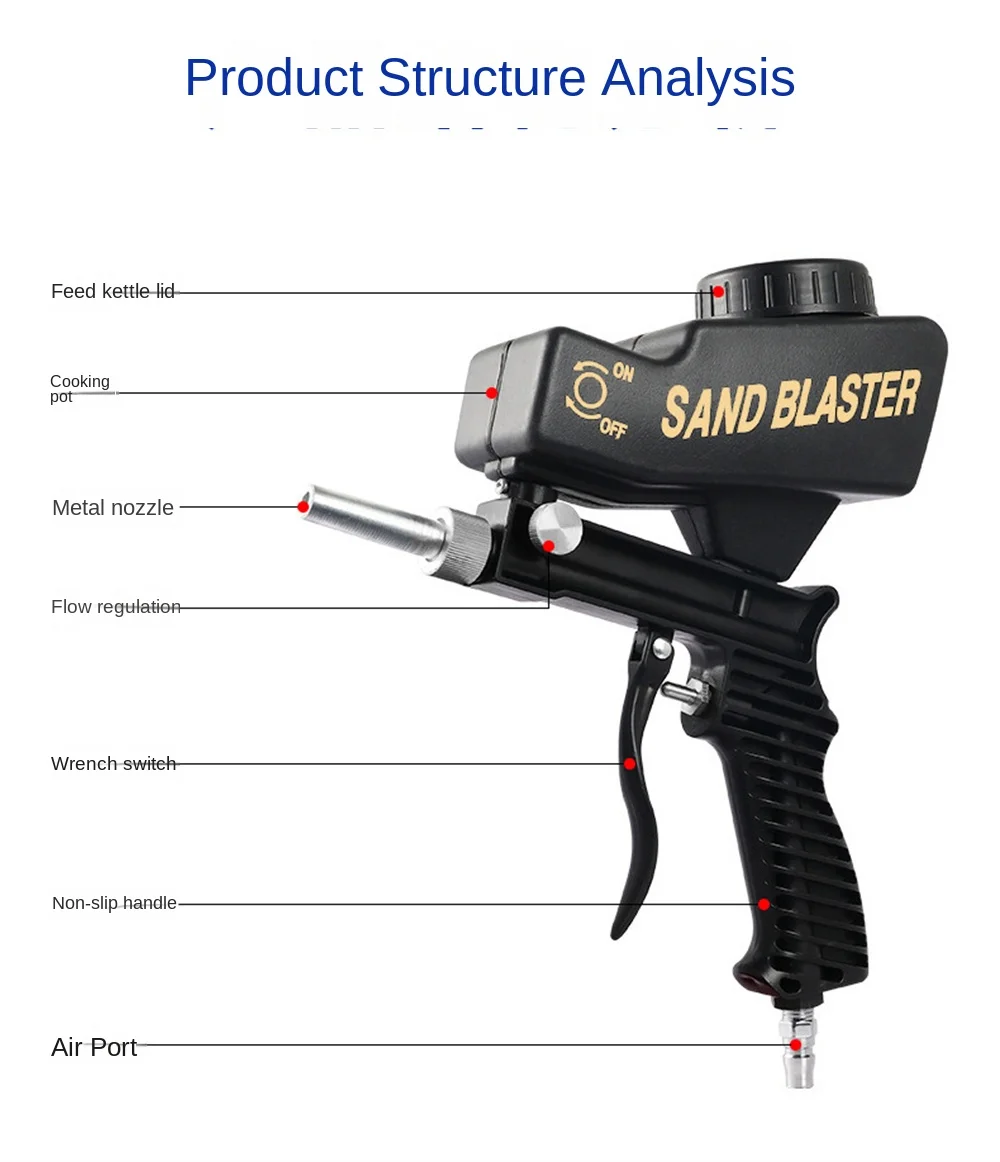 Adjustable Blasting Machine Gravity Sandblasting Gun Pneumatic Sandblasting Set Rust Blasting Device Pneumatic Blasting Gun Set