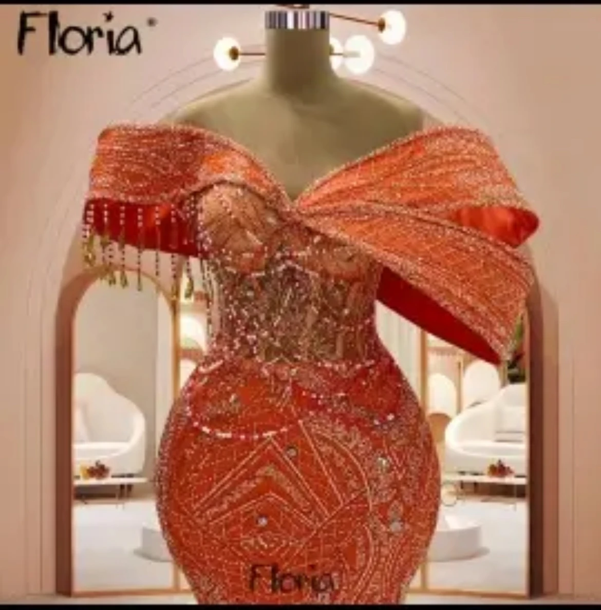 2024 Plus Size Mermaid Orange Prom Dresses Sequined Beaded Evening Formal Party Second Engagement Birthday Gowns Dress ZJ89