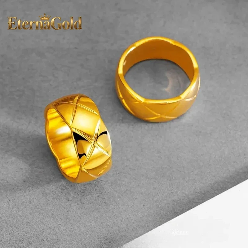 

EternaGold 9999 24K real gold European and American simple fashion rings for women ins rings for women classic diamond pattern