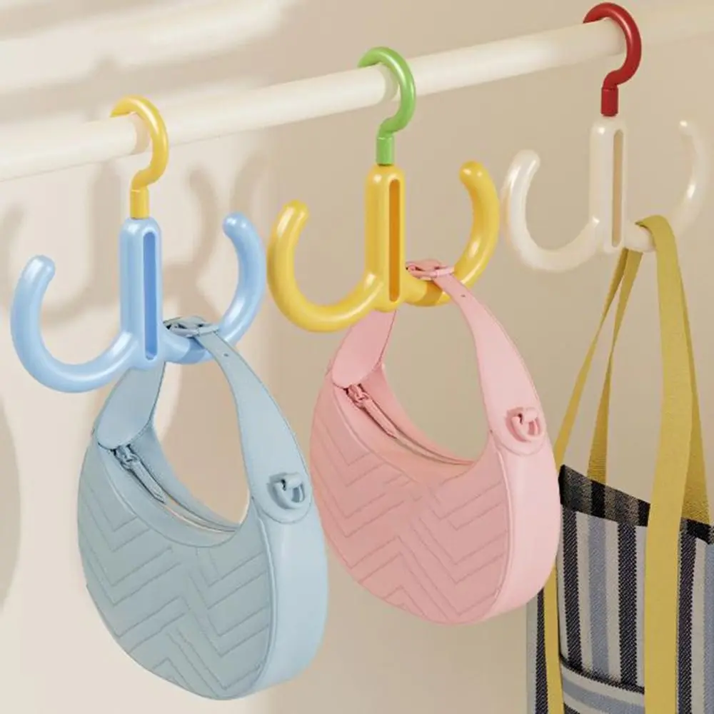 

3Pcs Dopamine Rotating Hook Hanging Space Saving Coat Hat Double Hook Plastic Stackable Scarf Hat Bag Organizer Clothes Display