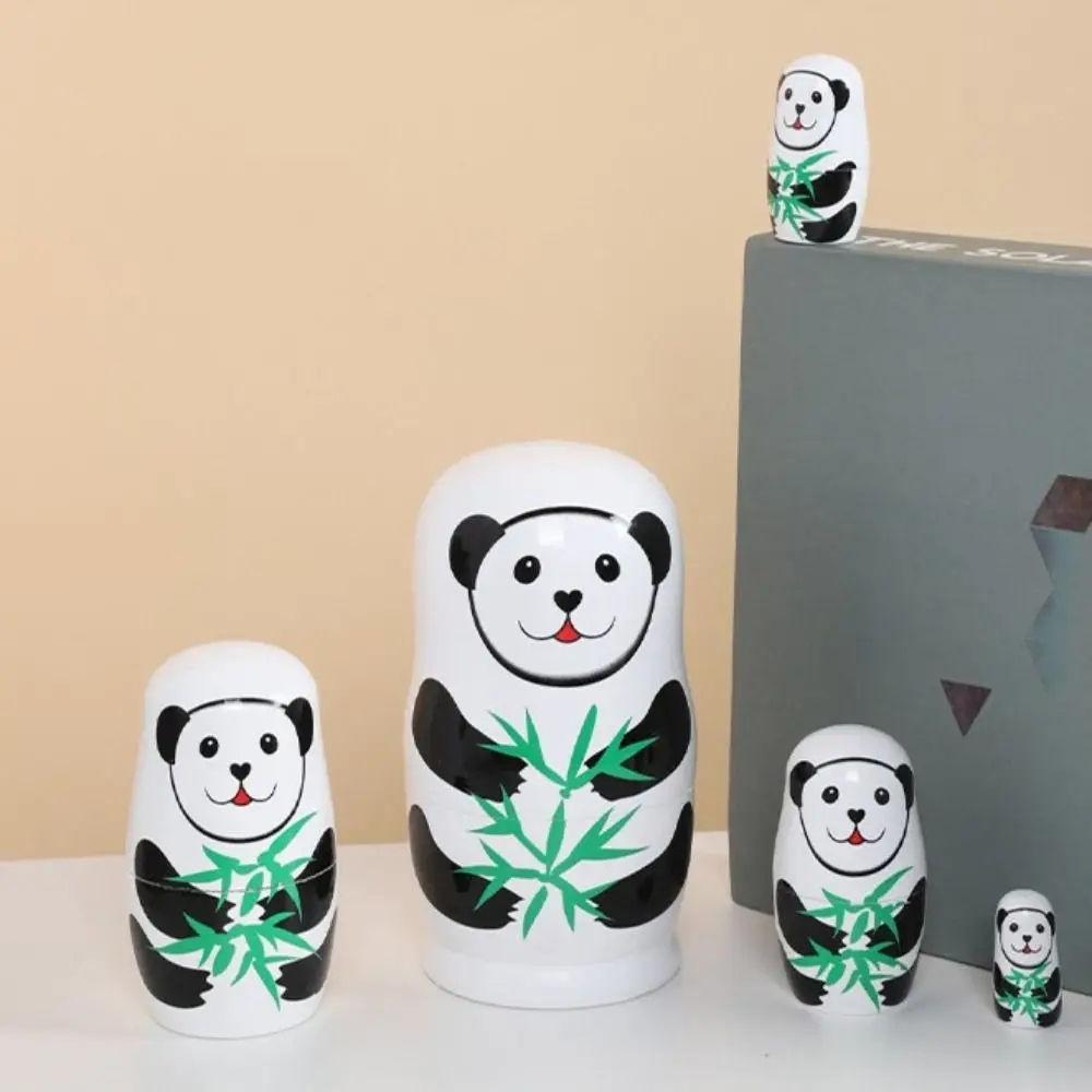 งานฝีมือ 5 ชิ้น/เซ็ตตุ๊กตาแมทริออชก้าสัตว์สมูทคราฟท์ไม้ตุ๊กตาแพนด้าสาวปลอดภัยรัสเซียตุ๊กตาคริสต์มาส
