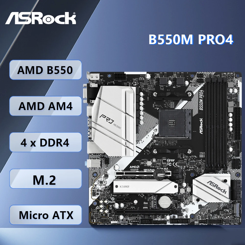 ASRock B550M Pro4 Motherboard Socket AM4 AMD B550 support Ryzen 5 5600 4500 3200G 3600 5700X cpu DDR4 128GB NVMe SSD Micro ATX