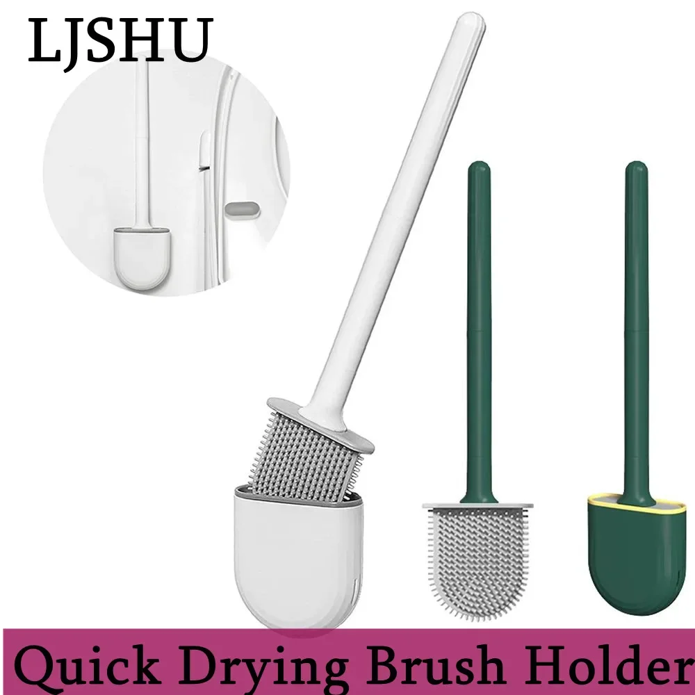 Silicone Long Handled Breathable Toilet Brush with Base for Wall Mounted Bathroom Accessories