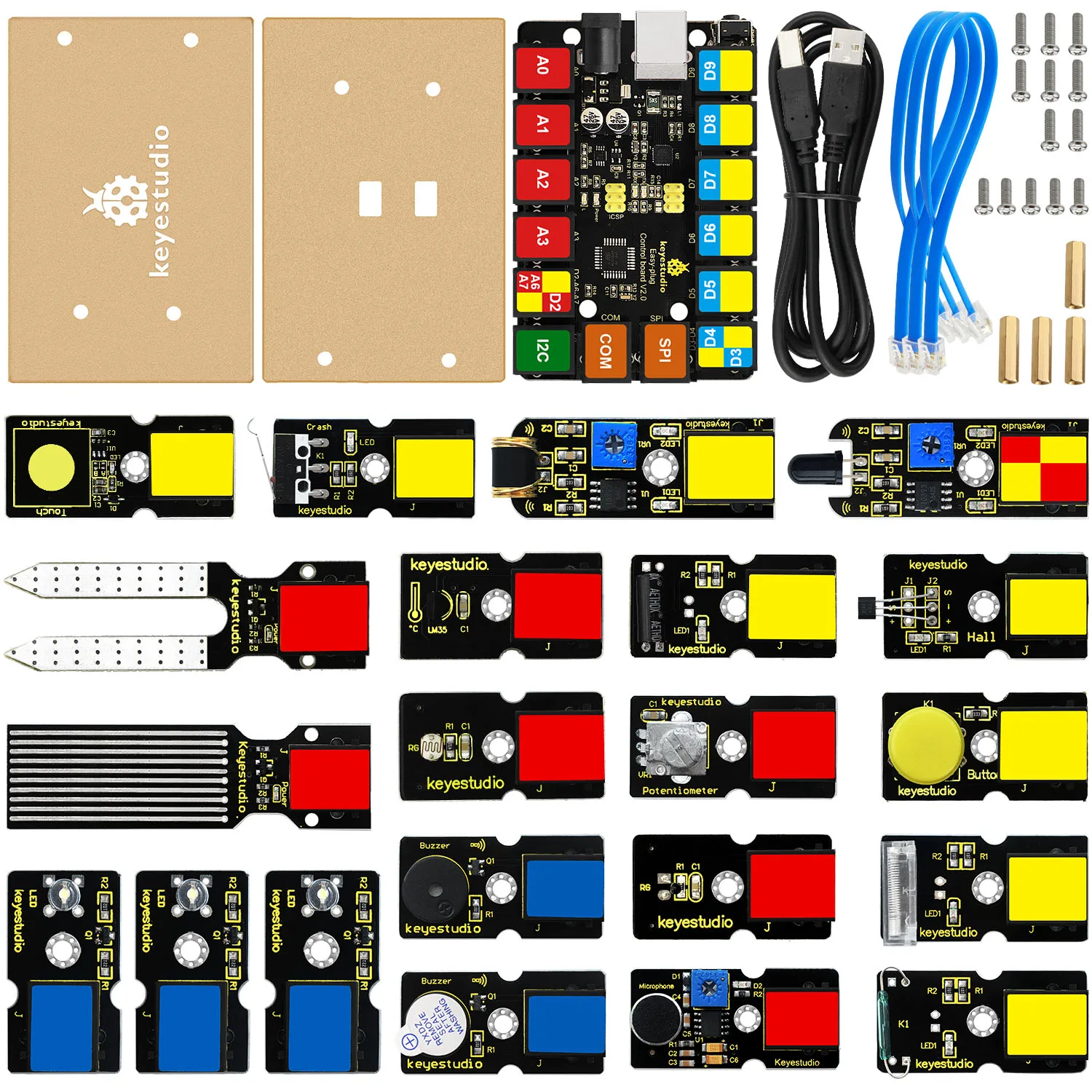 Kidsbits EASY Plug RJ11 Connector Learning Starter Kit+22 Projects for Arduino IDE Programming STEM Education DIY Electronic Kit