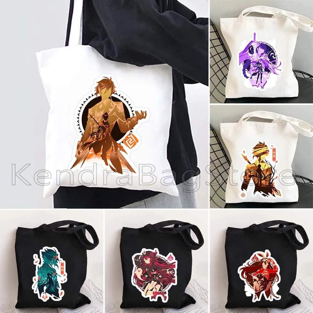 Genshin Impact Raiden Shogun Zhongli Xiao Amber Hu Tao Ganyu Venti Rosaria Qiqi Shenhe Eula Gifts Canvas Tote Bag Cotton Handbag