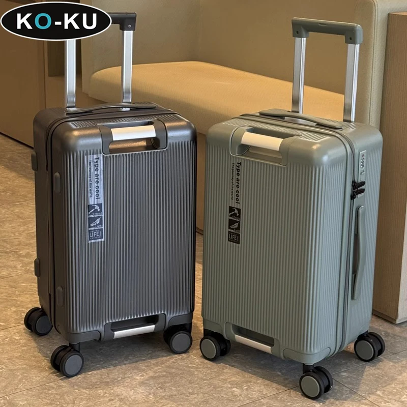 KO-KU 2024 New Explosion-proof Zip Suitcase 20-Inch Boarding Box Silent Universal Wheel Alloy Trolley Double Handle Trolley Case