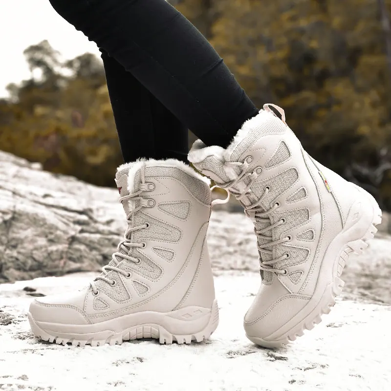 Winter Boots Ladies Snow Boots Warm Plus Size Middle Calf Motorcycle Cotton Shoes Warm Plush Thick Sole Work Shoes Zapatos