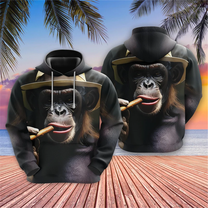 Hip Hop Monkey Graphic Sweatshirts Funny Animal Hoodies For Men Clothes Casual Cute Simian Pullovers Kawaii Tracksuit Y2k Tops
