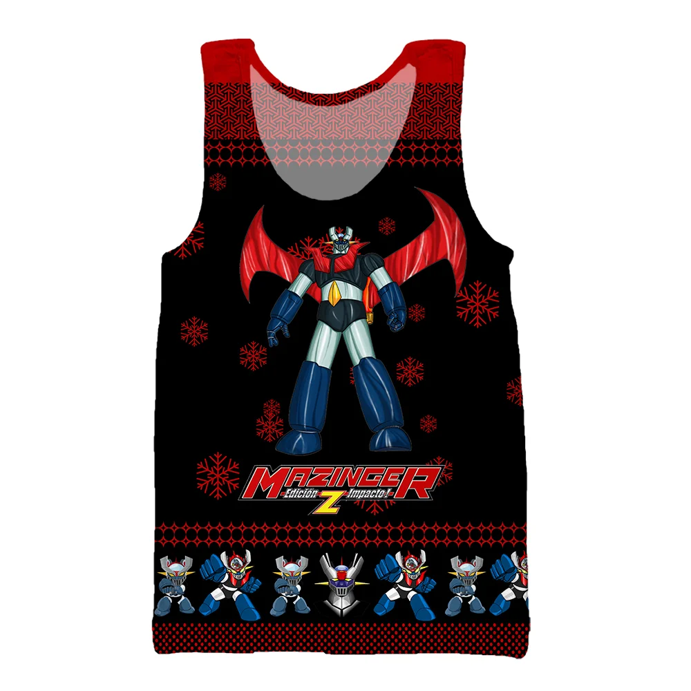SONSPEE Summer 3D Printing Japanese Anime Mazinger Z Sleeveless Vest Men Women Oversize Robot Streetwear Fighting Cartoon Tops