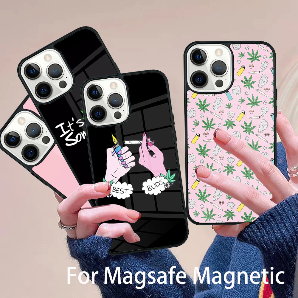 

Hand Smoking Weed Best Buds Phone Case Magesafe Magnetic Wireless Charge Cover For IPhone 16 11 12 13 14 15 Pro Max Plus Mini