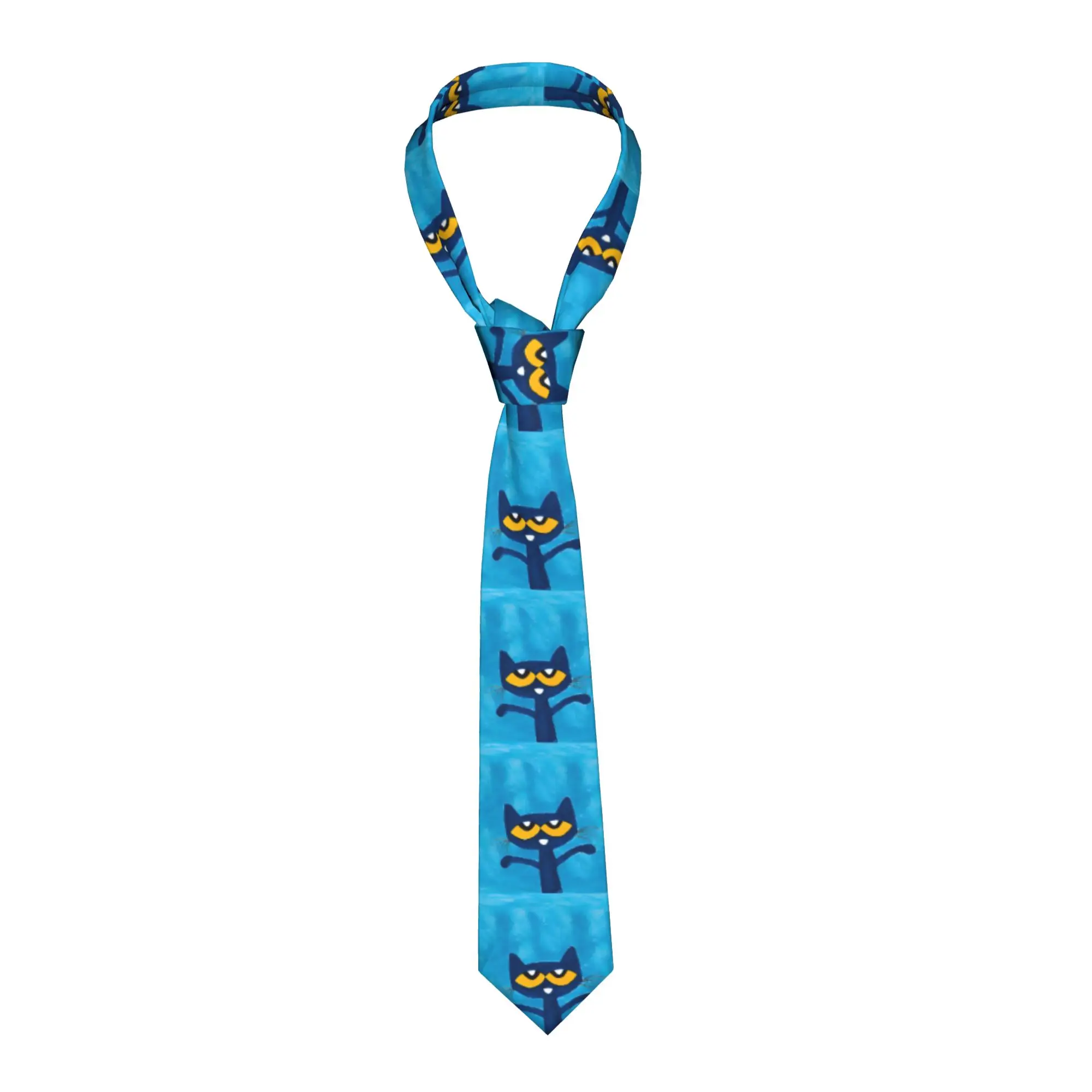 Cartoon Pete the Cat  Neckties Unisex Polyester 8 cm Groovy  Neck Ties for Men Silk Wide Shirt Accessories Cravat Wedding Party