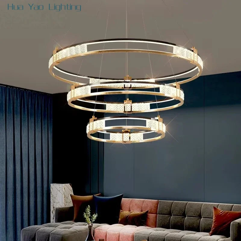 Aluminum Plastic Frame Round Led Chandelier Bedroom Living Room Study Luxury High-grade Crystal Lamp Home Lighting Decoration