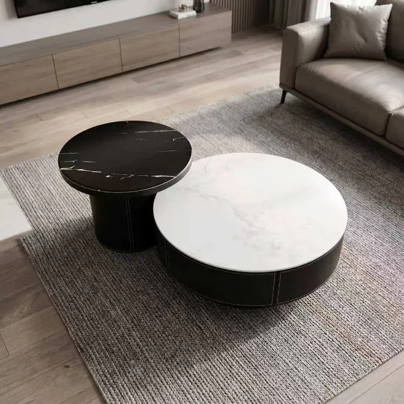 Saddle leather Italian style new microcrystalline stone simple coffee table living room home high-end light luxury tea table rou