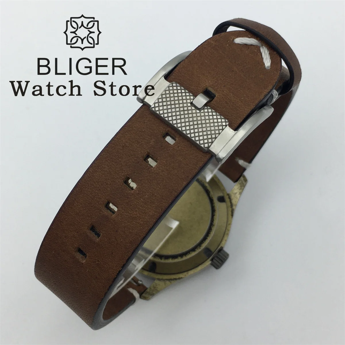 BLIGER 36mm 39mm Bronze Dome Sapphire Glass Diver Brushed Pilot Watch For Men Ladies NH35A PT5000 Sapphire Glass Leather Luminou