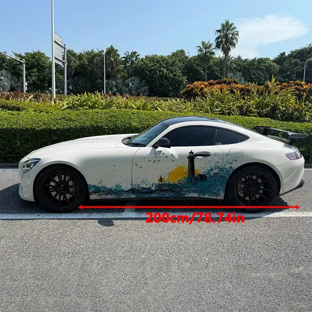 2pcs Lighthouse By The Seaside Car Decal Full Body Decoration Covering Scratches Protect Car Decal Waterproof Car Vinyl Wraps