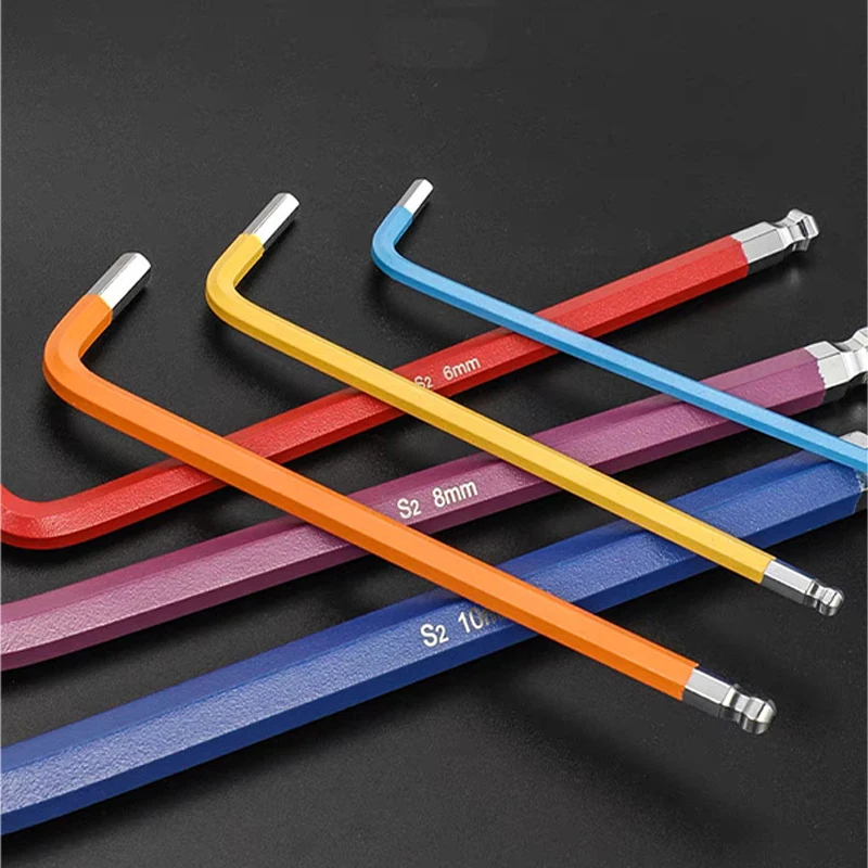 9 Pcs Industrial Ball End Hex Key Wrench Set New Heavy Duty Color Coded Allen Torque Wrench Repair Tool Kit for Car & Machinery