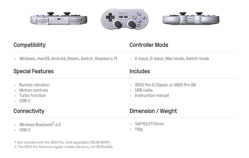 8BitDo SF30 Pro SN30 Pro Spielcontroller Kabelloser Bluetooth-Gamepad-Joystick für Windows Android MacOS Nintendo Switch NS2 Steam – Detail 2
