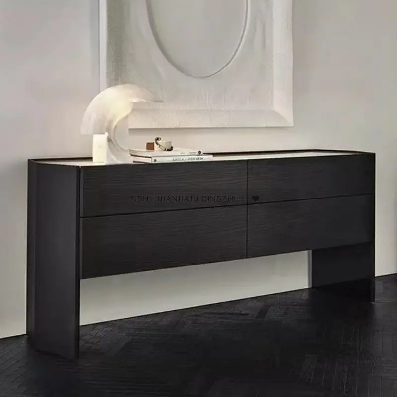 

Modern light luxury chest cabinet, living room wall locker, Nordic black oak storage cabinet, simple four chest cabinet