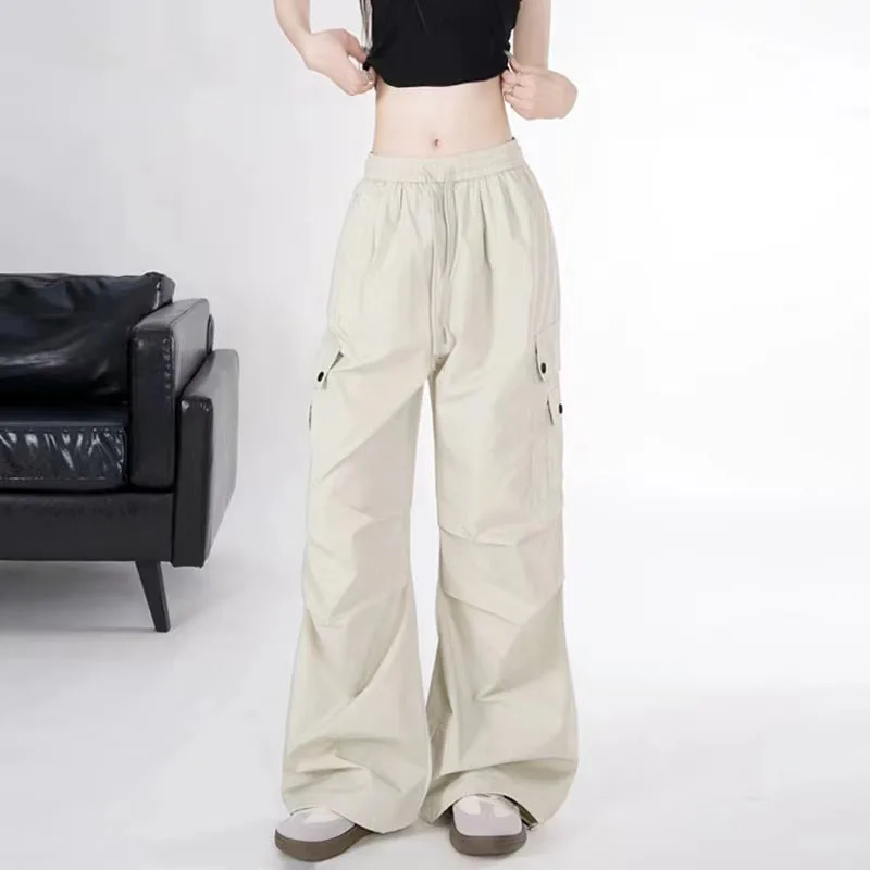 Y2K Streetwear Cargo Pants Women High Waist American 3Xl Baggy Wide Leg Trousers Female Loose Drawstring Casual Sweatpants