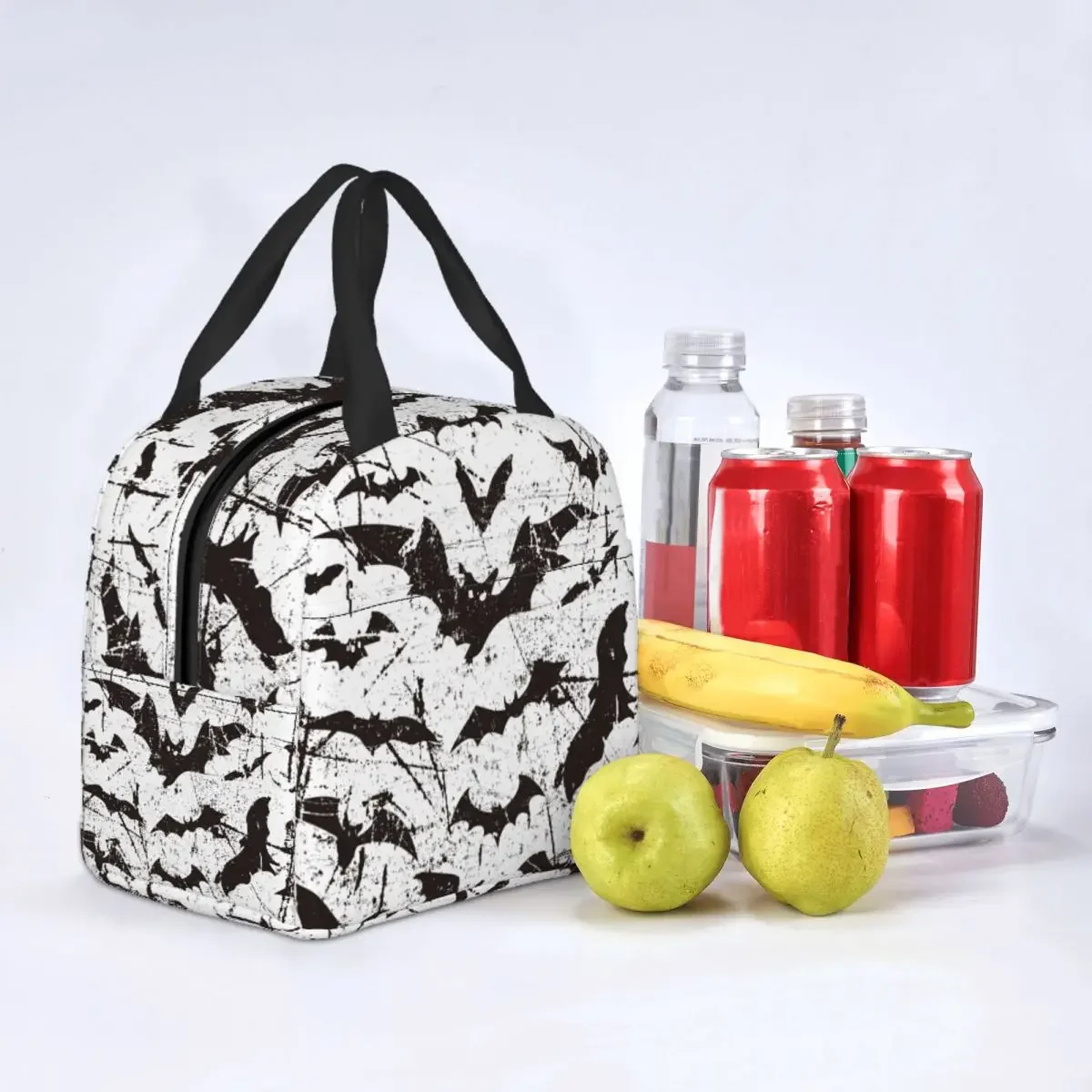 Halloween Bats Lunch Bag Portable Insulated Canvas Cooler Thermal Food Picnic Tote for Women Girl