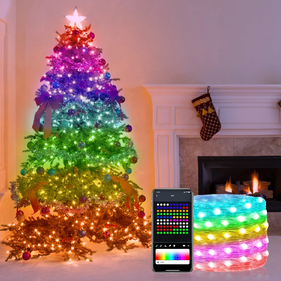 

Bluetooth LED String Lights Christmas Light USB 5V Dreamcolor WS2812B RGBIC Addressable Fairy Garland Party Wedding Decoration