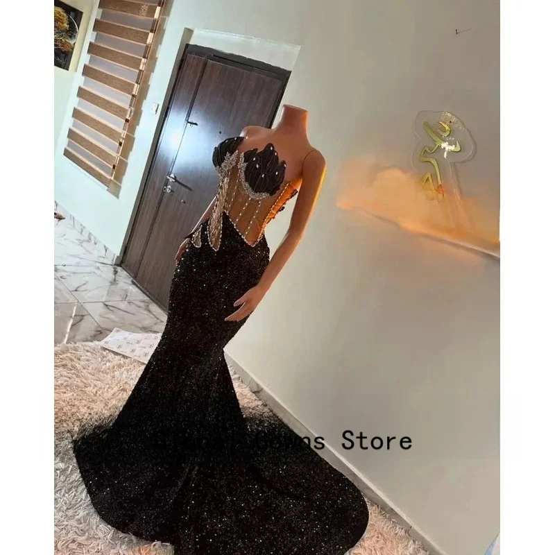 High Quality Prom Dresses Mermaid Party Outfits Sparkly Bling Sequins Crystals Long Birthday Dress Evening Gowns Customized