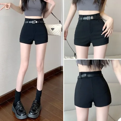 

Women 2024 Summer Fashion High Waist Pockets Shorts Female Elastic Slim Package Hip Shorts Ladies Solid Color Short Pants X73