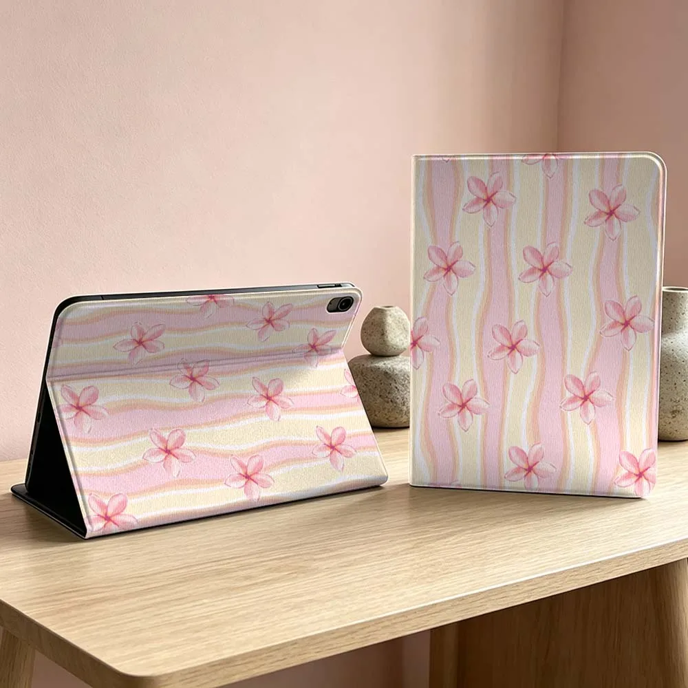 Pink Plumeria Stripe Pattern For iPad Pro Air mini 7 6 5 4 3 2 1 9gen M5 M4 11th 10th A17 Pro A16 Inch Tablet Case Soft