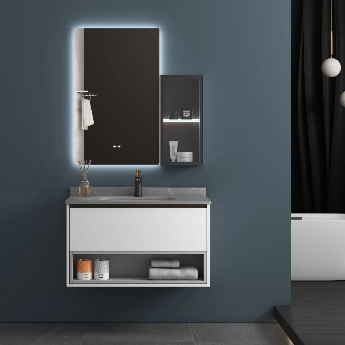 

white solid wood bathroom cabinet bathroom wash basin wholesale Chaozhou factory