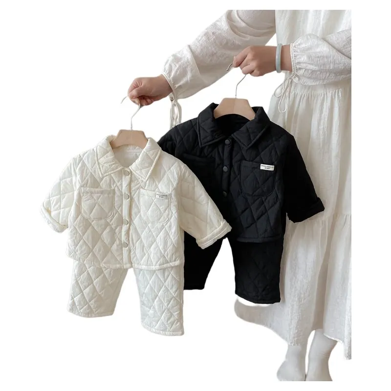 2026 Winter Korean Vintage Embossed Padded Windproof Coat Set | Unisex Kids 2PCS Outfit Toddler 1-5Y