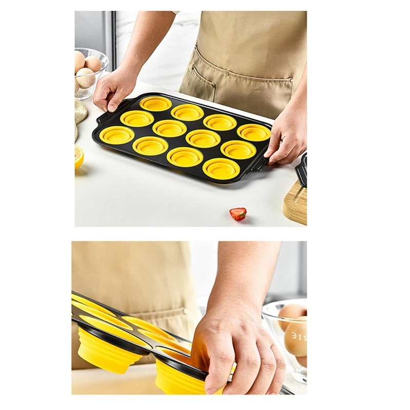 Promotion!Silicone Muffin Pan With Metal Frame, Egg Bite Maker Silicone Molds For Baking, Cupcake Pans 12 Regular Size