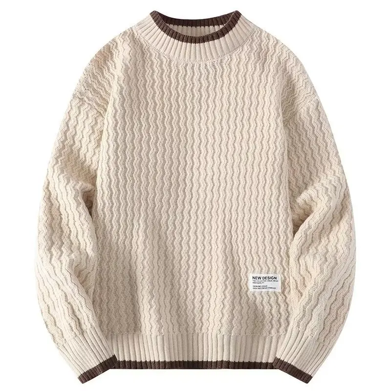 Autumn Winter Men Versatile Fashion Loose Knitwear Sweater Male Round Neck Long Sleeve Casual Thermal Pullover