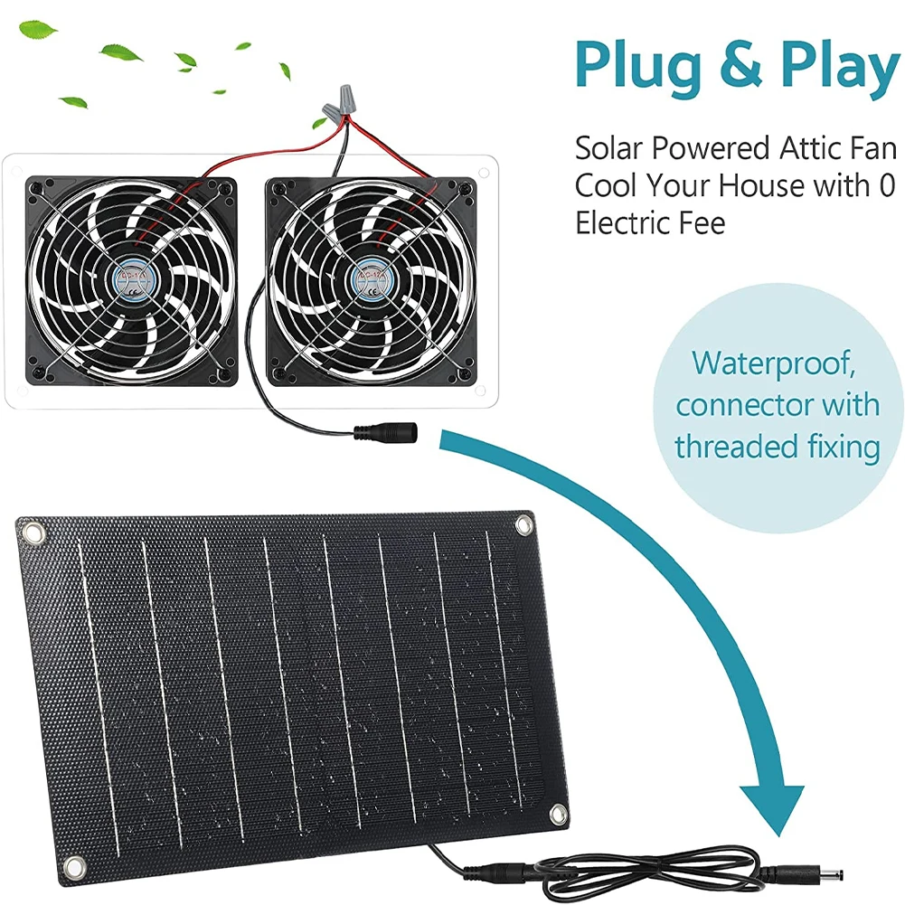 100W Solar Power Exhaust Fan Solar Panel With Dual Fans For Dog Chicken Coop RV Ventilation Solar Power Accessories