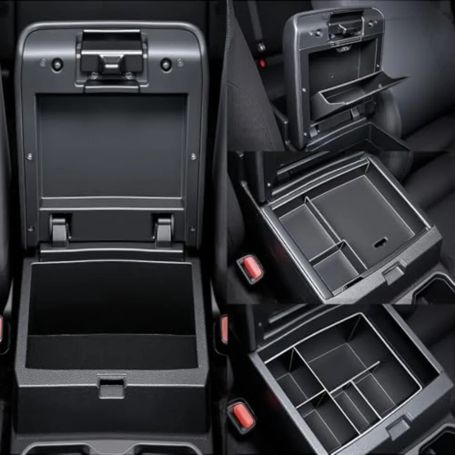 

Center Console Organizer 3-Piece Set for Tacoma 4th Gen 2024-2026 Non-Hybrid - Black Plastic Storage Solution with USB Charging