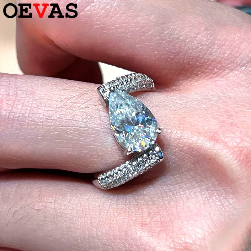 

OEVAS 3CT 7*11mm water drop Moissanite Rings For Women 925 Silver Luxury Full Lab Diamond Wedding Band Jewelry with certificate