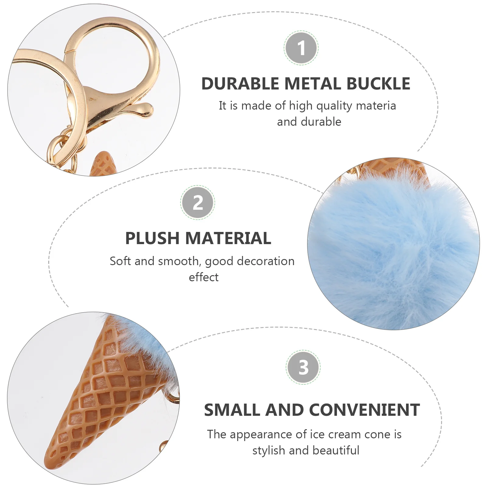 3 pcs Ice Cream Keychain Bag Pendant Hanging Ornament For Keys Luggage Decor Kids Gift Backpack Charms Handbag Accessories