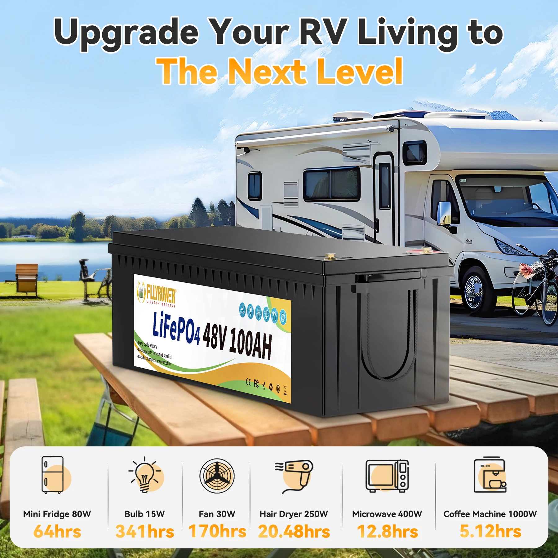 بطارية ليثيوم FLLYROWER 48 فولت 100 أمبير LiFePO4 مع بلوتوث 200A BMS للمنزل RV تخزين الطاقة الشمسية بجولة قارب السيارة على الطرق الوعرة #3