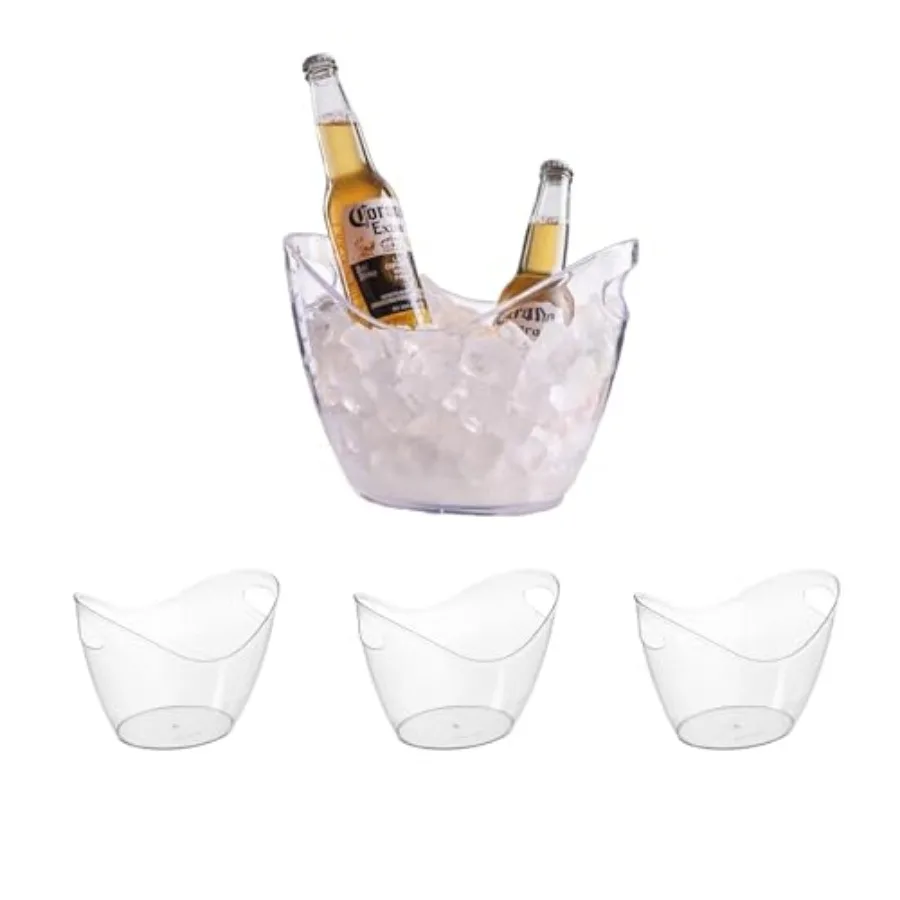 

Clear Ice Bucket 4 Pack, 4L Acrylic Ice Buckets for Parties - Beverage Tub for Champagne, Beer, Wine Bottles, Large Drink Coole
