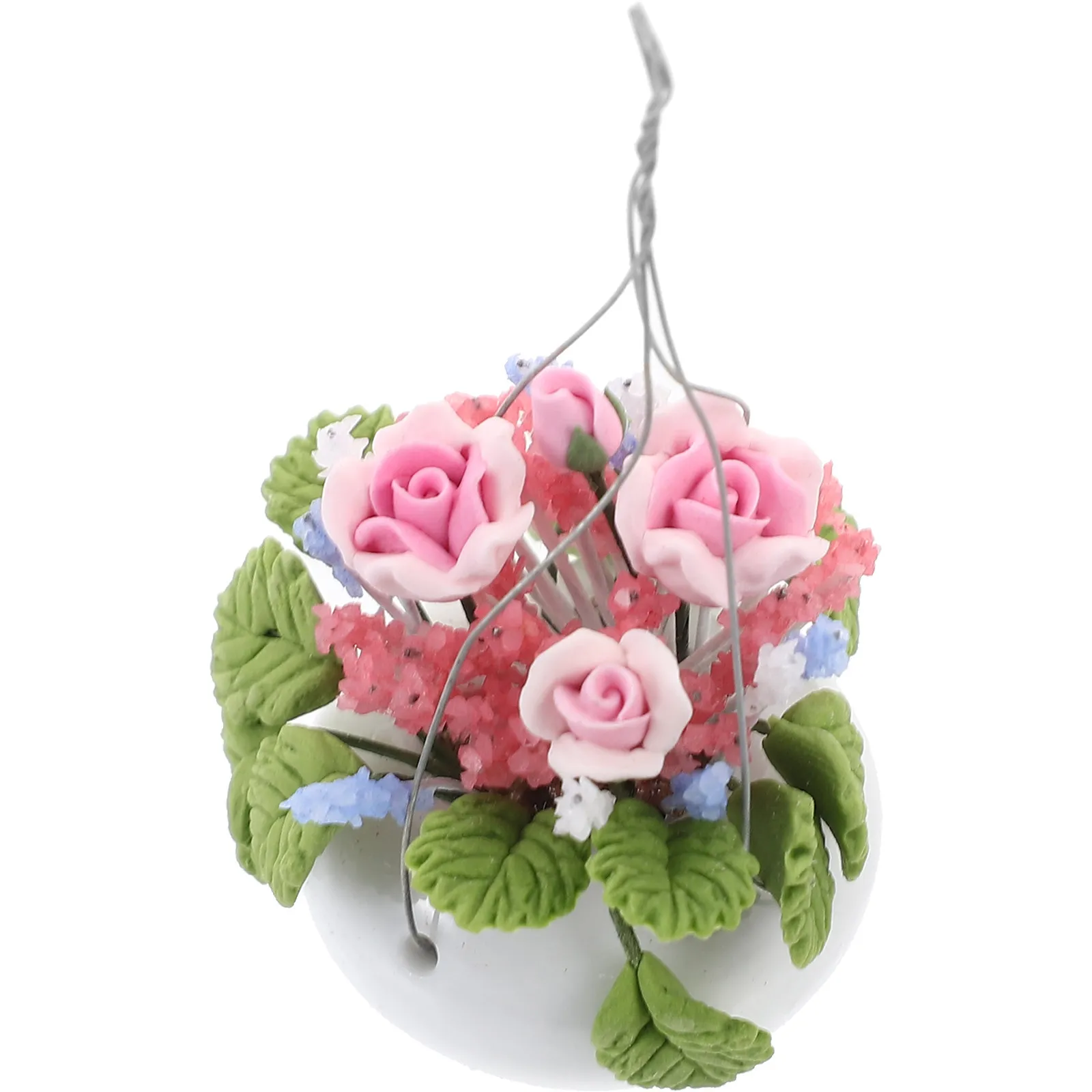 

1Pcs Mini Plant Potting Adornment 1:12 Scale Pink Rose Hanging Basket Miniature Flower for Mini House Decoration Kid Home