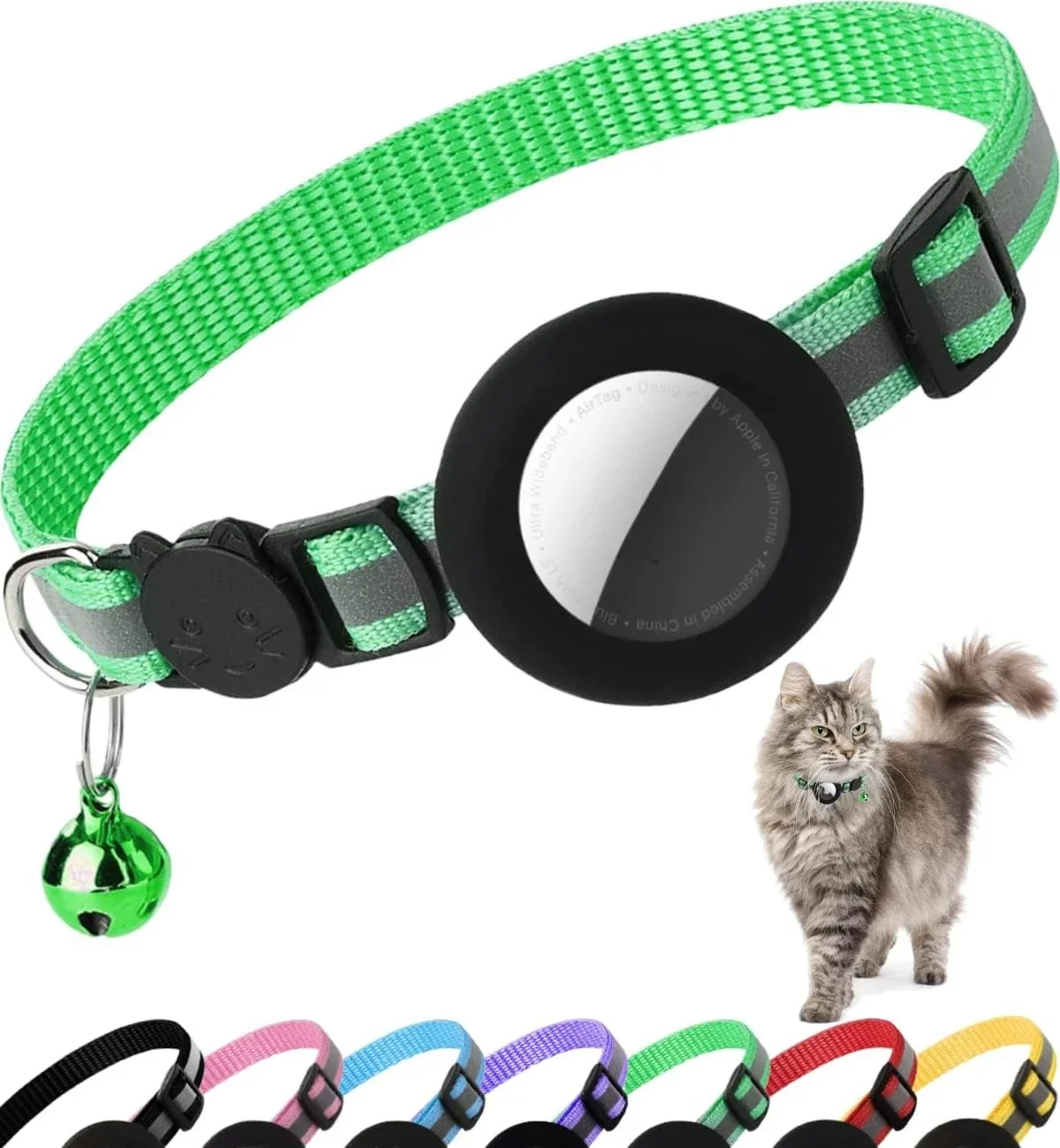 Süßes Katzenhalsband Airtag Breakaway Reflektierendes Kätzchenhalsband mit Glocke für Apple Air Tag Halter Glocke Nylon Silikonhalsband für Katzen – Detail 14