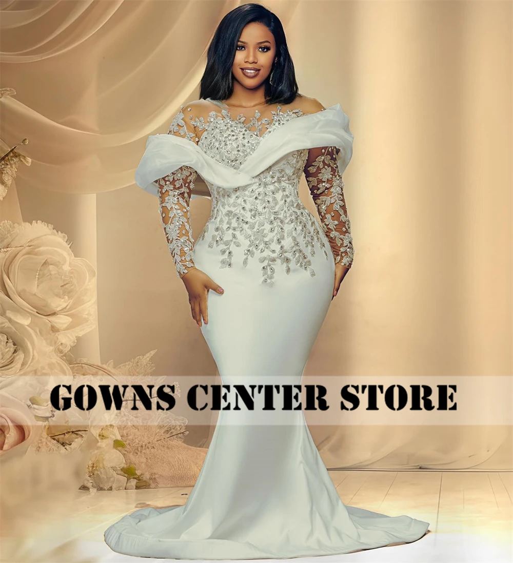 Glamorous Long Sleeves Wedding Dresses Crystal Applique Aso Ebi Style Mermaid African Reception Gowns robe de mariée Customized